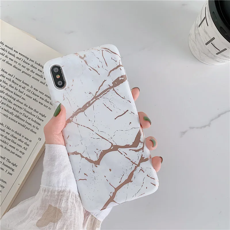 Bronzing Cracked Marble Case For iPhone X XR XS Max Silicone Phone Back Cover for 7 8 6 6S Plus Cases Coque Fundas | Мобильные