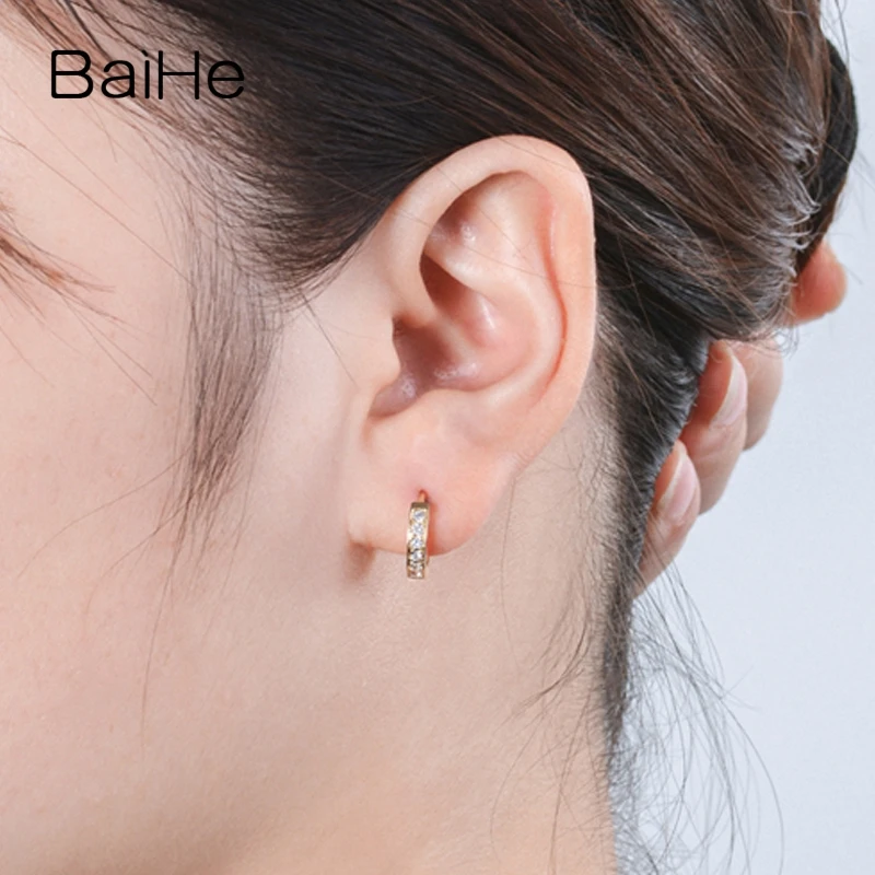 BAIHE Solid 14 K желтое золото 0.18ct круглый полный огранки натуральные бриллианты Свадебные модные ювелирные изделия серьги-гвоздики