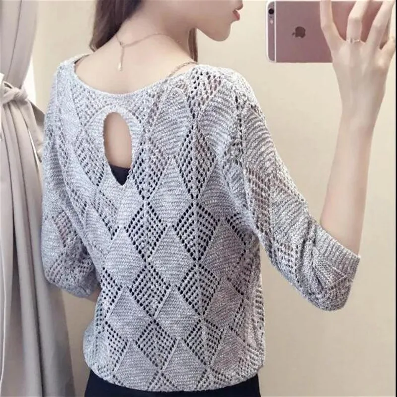 New Women Knit Sweater Round Collar Hollow Spring Summer Loose Slim Ladies Fashion Big Yards Short Pullover A0179 | Женская одежда