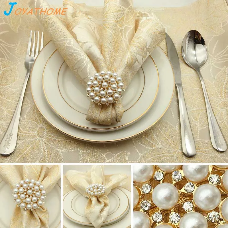 Joyathome 12pcs/Set Luxurious Gold Plated Diamond Pearl Napkin Ring Buckle Desktop Decoration for Dinner Table | Дом и сад