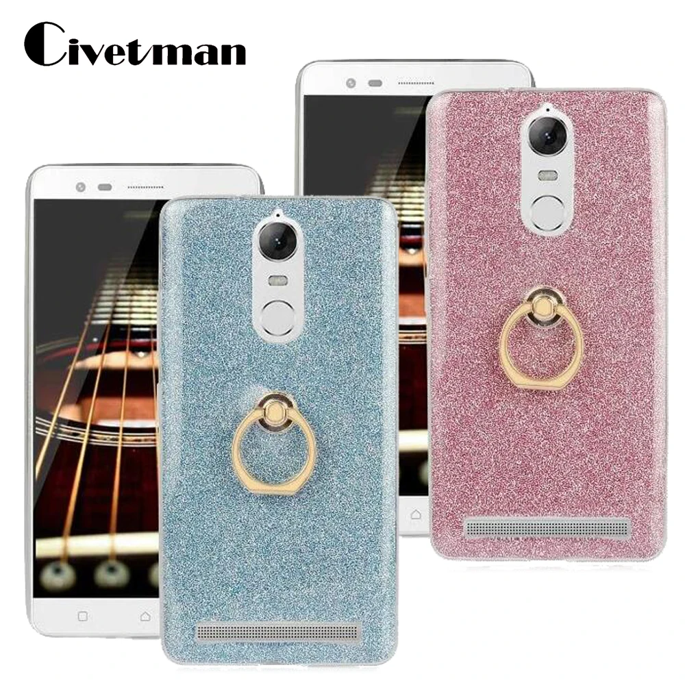 Cover Phone Case For Lenovo K5 Note Vibe Pro 5.5&quot TPU Silicone Transparent Shell Flash Glitter Powder Finger Ring Stent |