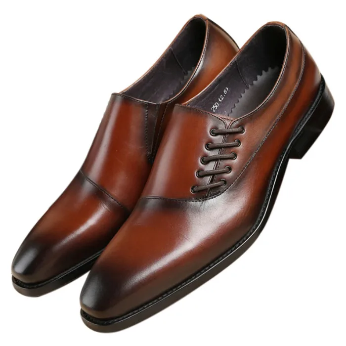 

Fashion Pointed Toe Black / Tan Wedding Shoes Mens Business Shoes Genuine Leather Dress Shoes Boys Prom Shoes