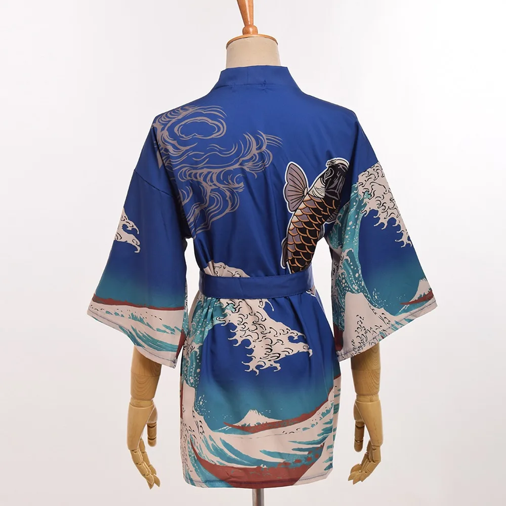 Рубашка кимоно в стиле Харадзюку с принтом морской волны|loose shirt|kimono topprint kimono |