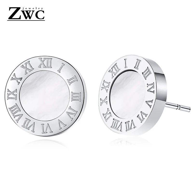 SilverW ZWC модные римские цифровые титановые стальные серьги-гвоздики для женщин из нержавеющей стали гипоаллергенные круглые серьги трендовые ювелирные изделия - Окраска металла: SilverW