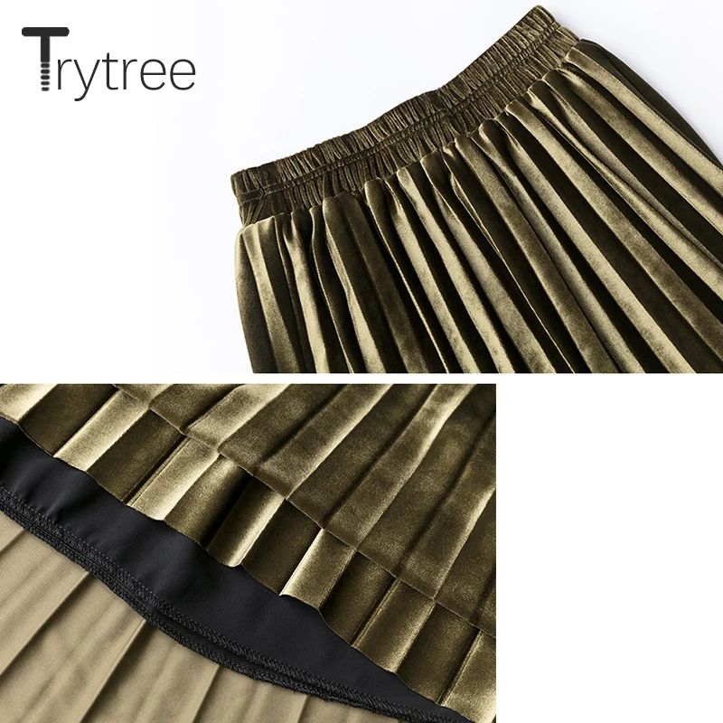 Летняя Осенняя плиссированная юбка Trytree Женская винтажная с высокой талией