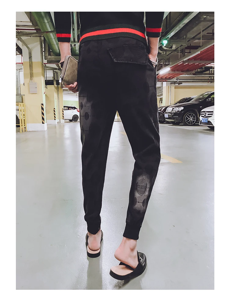 Горячие Штаны со скидкой Мужская мода Slim Fit мужские шаровары длиной до щиколотки с темным принтом Мужские джоггеры хип-хоп брюки мужские черные 36-28
