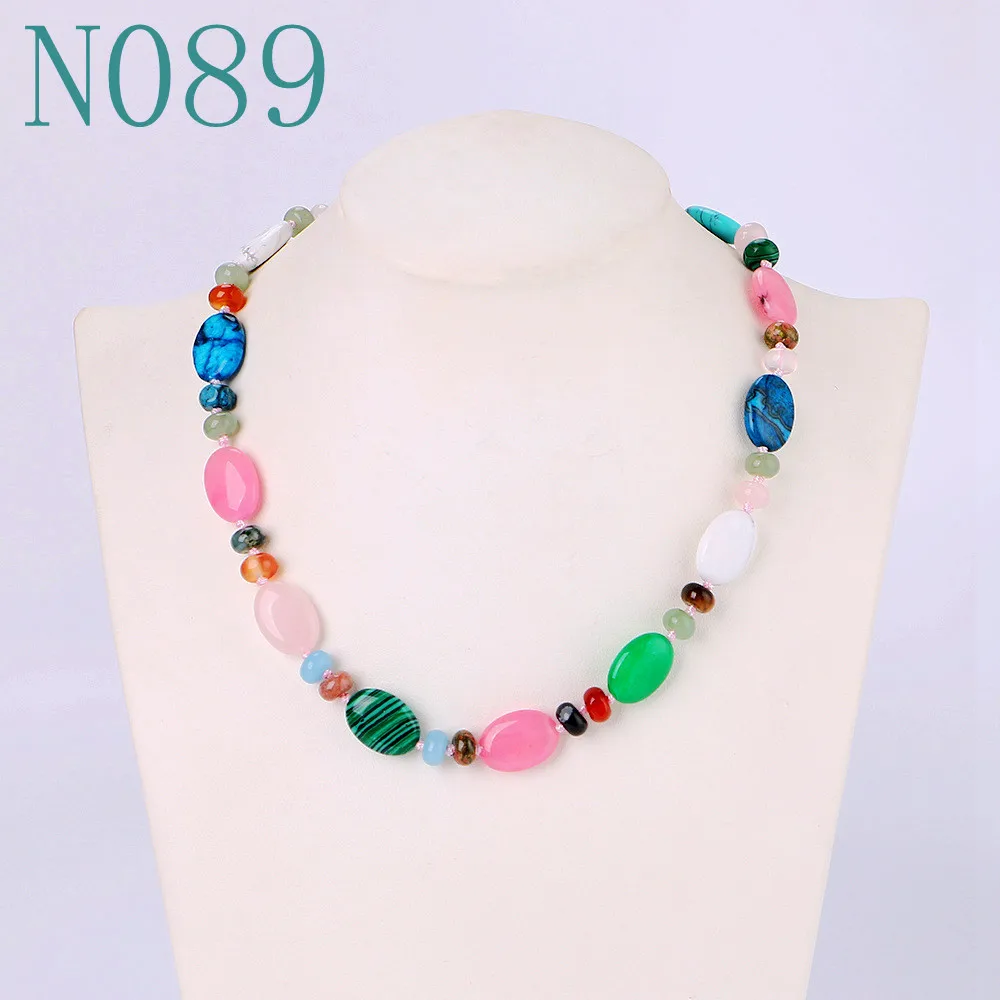 Rainbow stone Yumten, бисерное ожерелье из камня, женское колье с драгоценным камнем, цепочка из натурального хрусталя, бусины в форме яйца, женские очаровательные аксессуары, мощное ювелирное изделие - Цвет камня: Rainbow stone