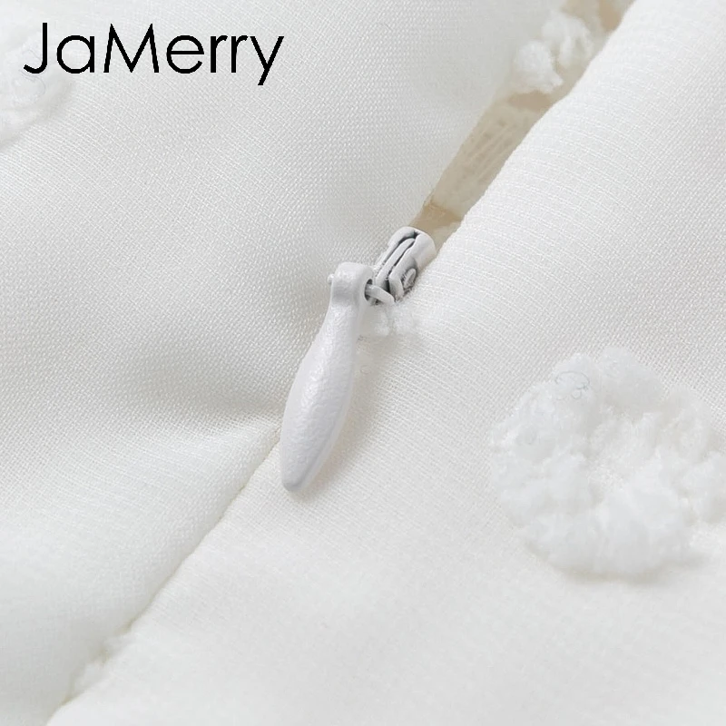 JaMerry винтажное Сексуальное Белое Кружевное короткое платье, женское длинное платье с рукавами-фонариками в горошек, женское роскошное тонкое вечернее мини-платье vestidos