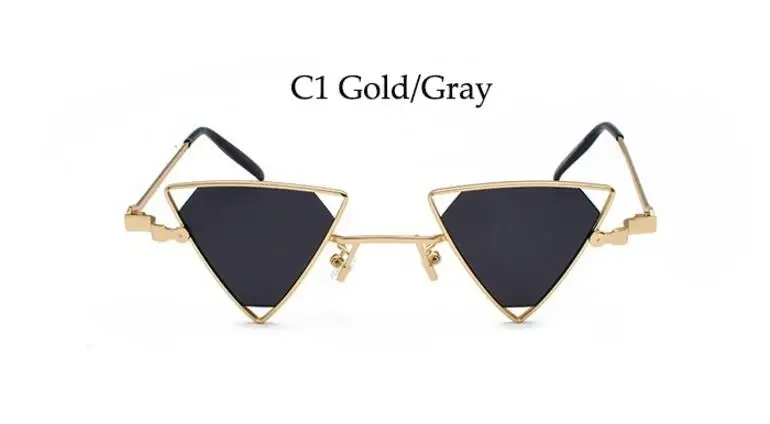 C1gold gray Стимпанк треугольные солнечные очки для женщин металлическая оправа винтажные Ретро Красные желтые очки мужские роскошные брендовые солнечные очки - Цвет линз: C1gold gray