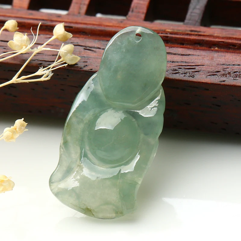 Натуральный нефрит Будда кулон Бирма лед восковой зеленый общественный