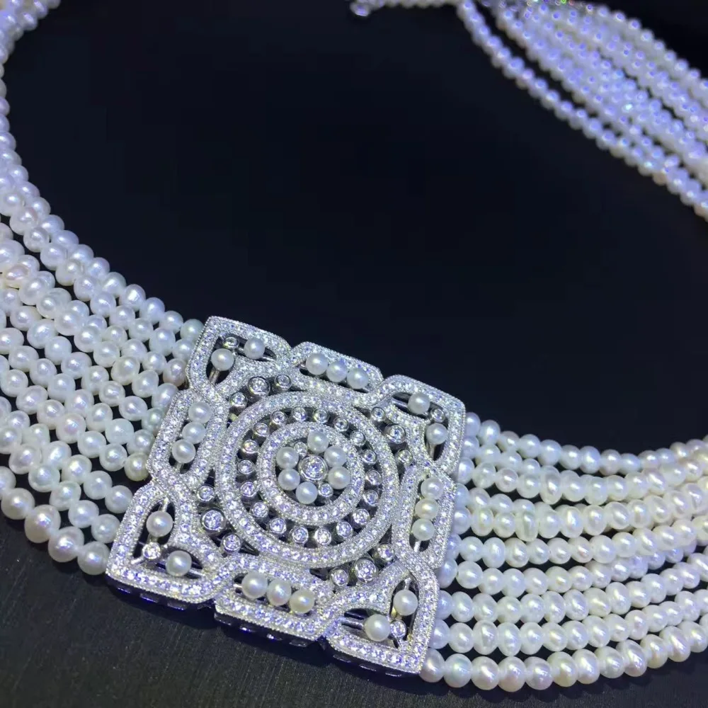 ?? クラシック天然淡水真珠チョーカーネックレスとブレスレットジュエリーセット 34 センチメートル調節可能な結婚式のネックレス 925 スターリングシルバー