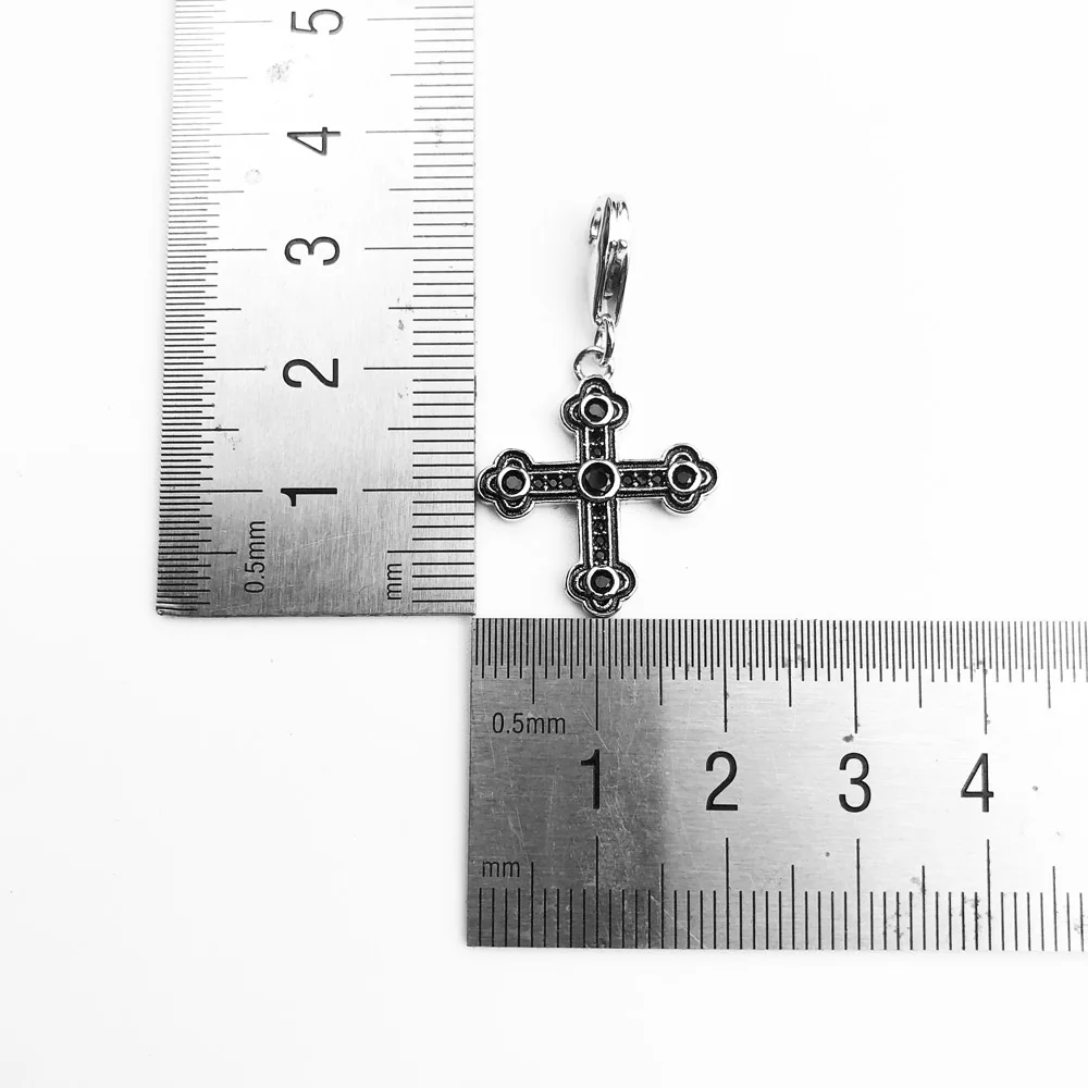 Charms Pendant Black Cross Church 925 Sterling Silver Fine Jewelry Accessories Vintage Gift For Women Men Fit Bracelet Necklace | Украшения
