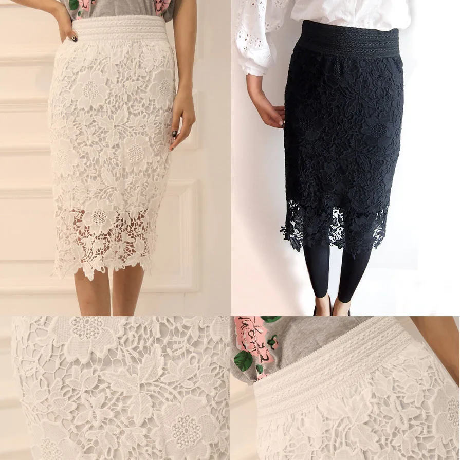 Женская кружевная юбка до колен винтажная белая юбка-карандаш с цветочным
