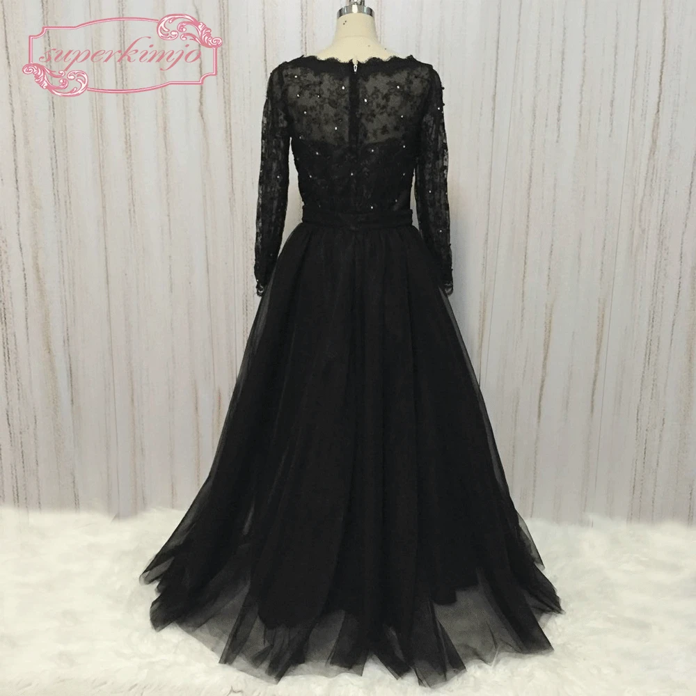 SuperKimJo Robe De вечернее женское черное кружевное платье для выпускного вечера с
