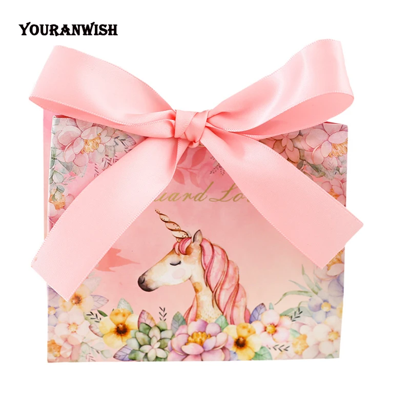 Подарочная коробка youpanwish 20 шт. в стиле единорога с бантом мультяшная сумка конфет