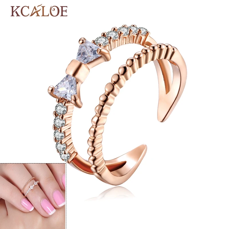 KCALOE Bow-Knot Zirconia Ring Rose Gold Color Adjustable Size Joint Finger Knuckle Anillos Rings Set For Women Bague | Украшения и