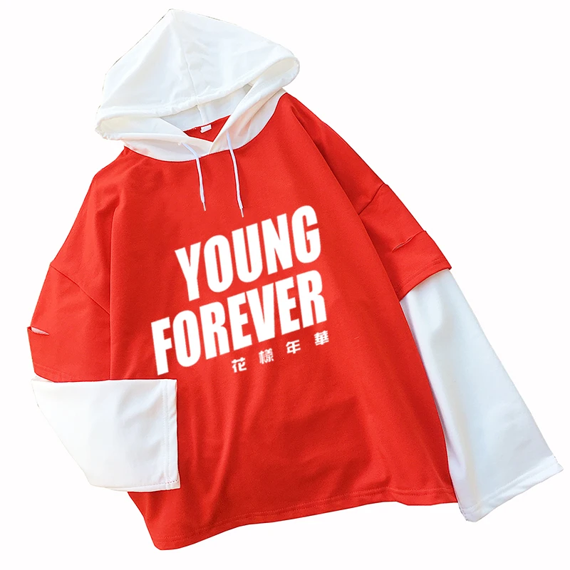 Женская толстовка с капюшоном длинным рукавом и надписью YOUNG FOREVER|Женские