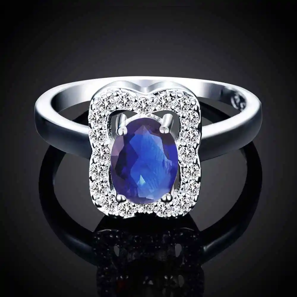 Летнее стильное серебряное кольцо светло-голубое/оранжевое/красное циркониевое