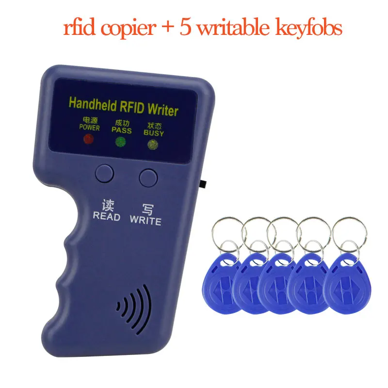 Copier and 5 Keyfobs Ручной 125 кГц RFID Дубликатор ключ копировальный считыватель писатель ID карты cloner программист+ 5 ключей+ 5 шт перезаписываемых карт EM4305 T5577 - Цвет: Copier and 5 Keyfobs