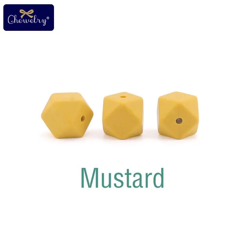Mustard 10 шт. 14 мм Детские шестигранные силиконовые бусины Восьмиугольные бусины для самостоятельной сборки соски цепи перле Силиконовые Детские Прорезыватели жевательные бусины детские товары - Цвет: Mustard