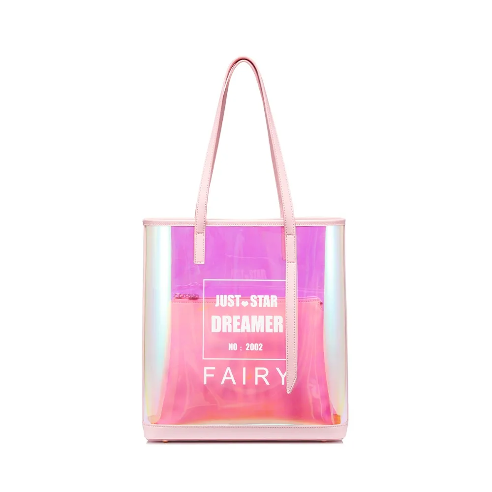 JUST STAR Brand Women's TPU Shoulder Bags Female Transparent Beach Summer Handbags Ladies Fashion Colorful Jelly Tote Purse | Багаж и