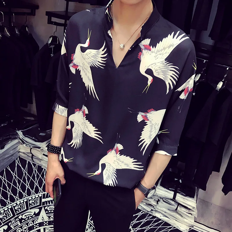 Мужская рубашка с принтом в китайском стиле Повседневная Свободная дышащая