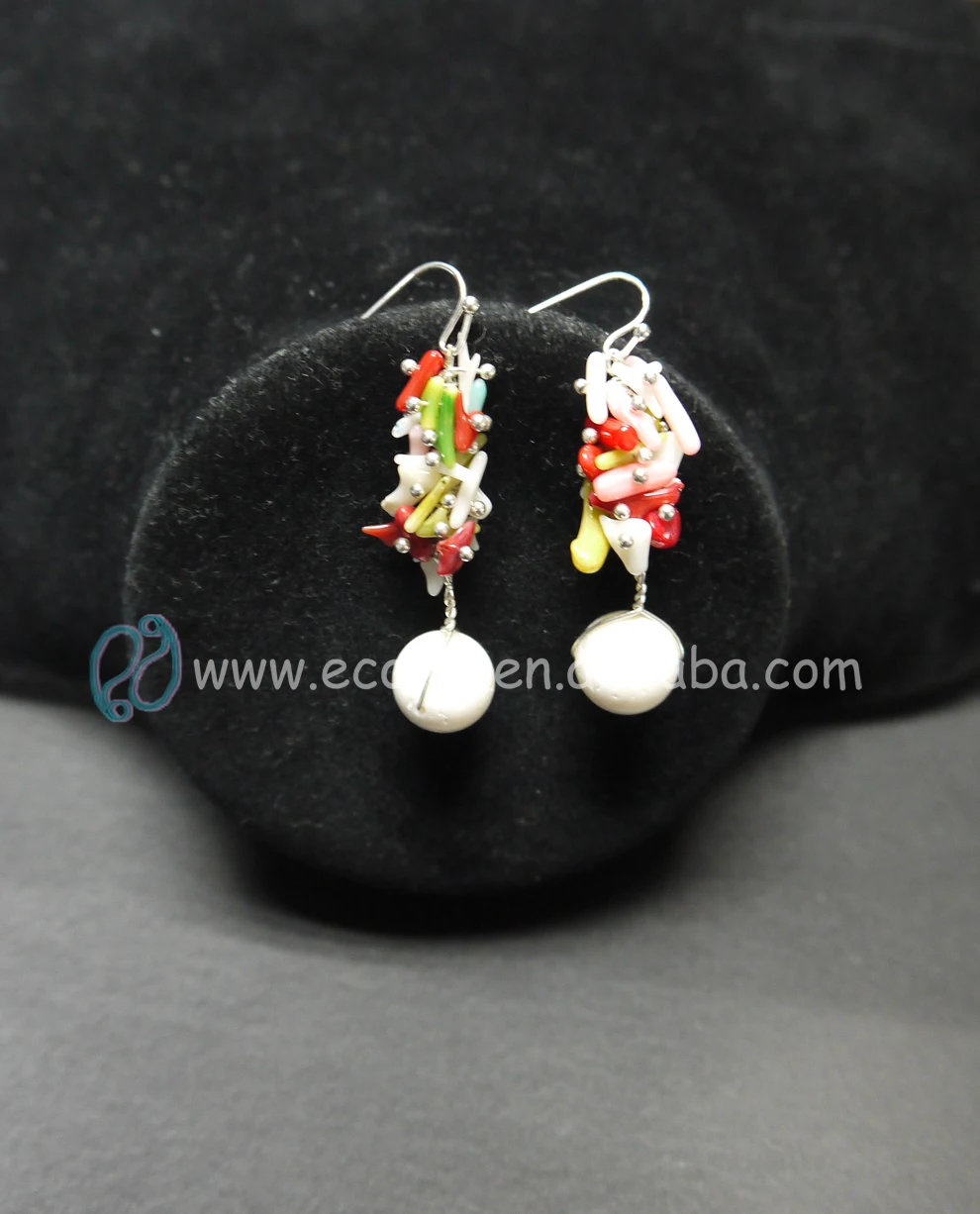 Free shipping (12pcs/lot) colorful coral handmade hook earrings dangle ball custume jewerly All the same price mixed | Украшения и