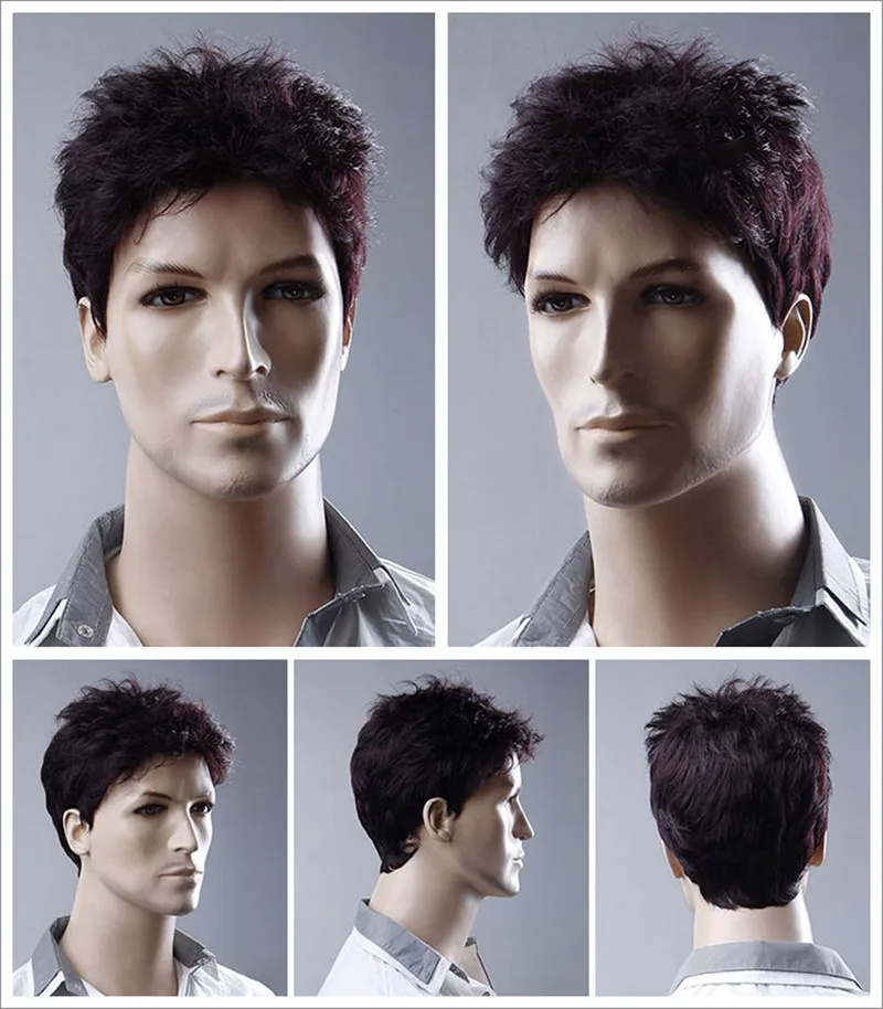MSI Wigs 6 дюймов короткие прямые парики для мужчин цвет красного вина парик натуральный мужской парик синтетические волокна термостойкие