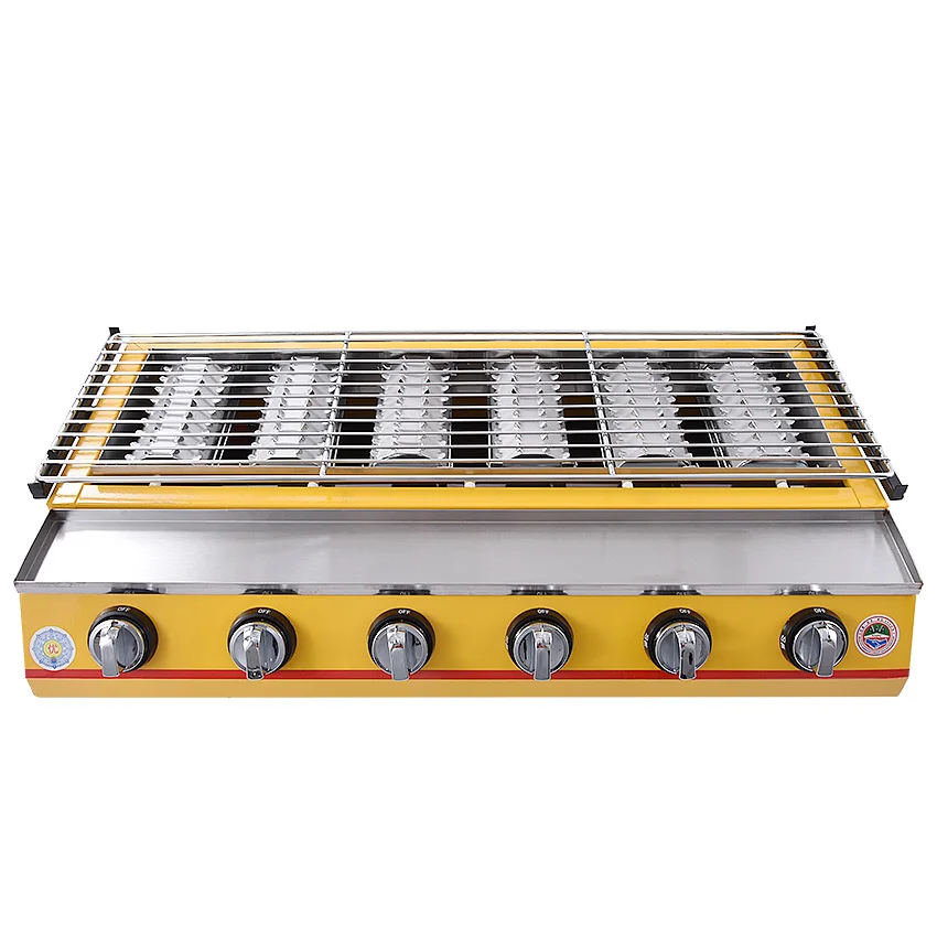 

Газовая горелка из нержавеющей стали SC-233 с 6 конфорками, решетка для барбекю, для пикника на открытом воздухе, выпечки, для дома и сада, Бездымная, регулируемая высота 90 мм