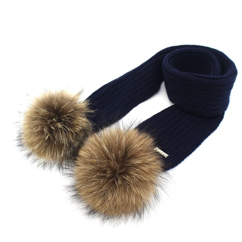 Детский зимний шарф с помпоном из натурального меха енота|kids winter scarf|fur scarfwinter scarf |