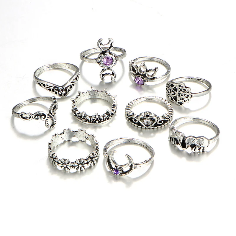 Edwin New Women Rings 2018 Retro Carved Hollow Out Set Beautiful Various Shapes 10 Sets Suit Gift Party Fashion A082 | Украшения и