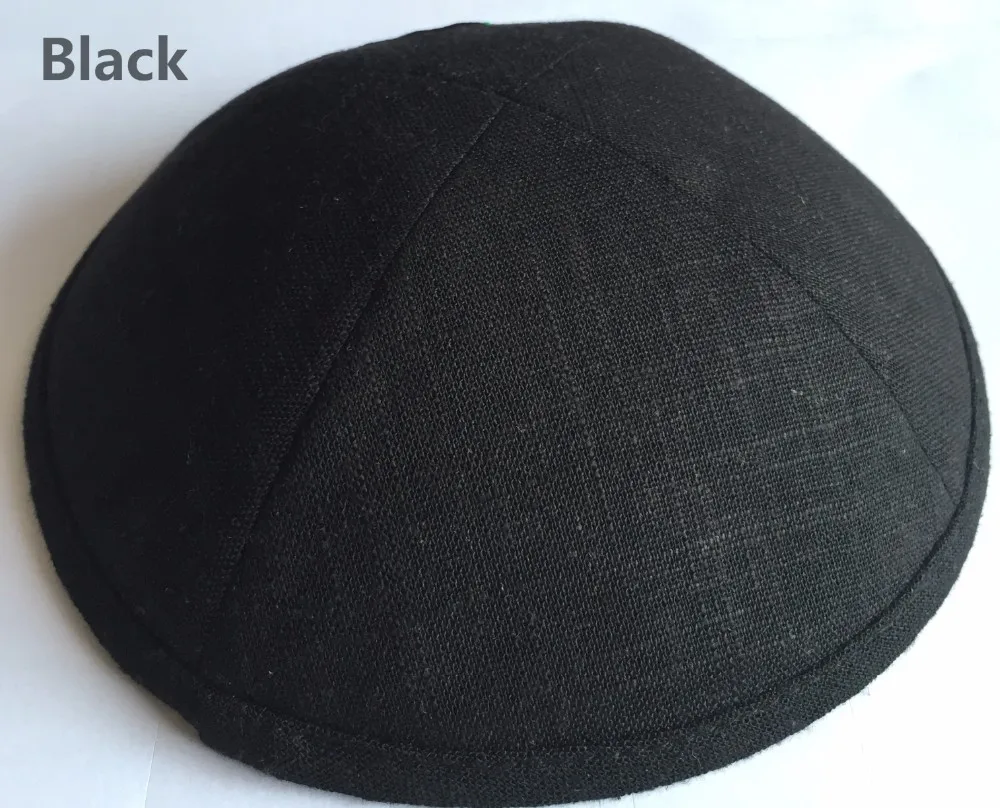 Black Льняная атласная сырая шелковая Роскошная еврейская кипа YARMULKE KIPPOT - Цвет: Black
