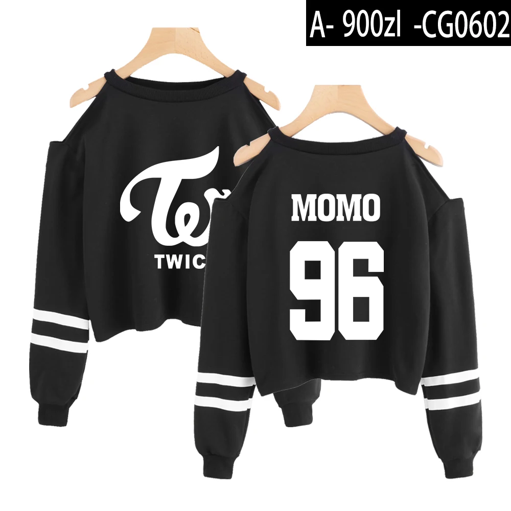 Twice Kpop модная укороченная Женская толстовка с открытыми плечами и длинным рукавом горячая распродажа Повседневная модная уличная одежда - Цвет: black