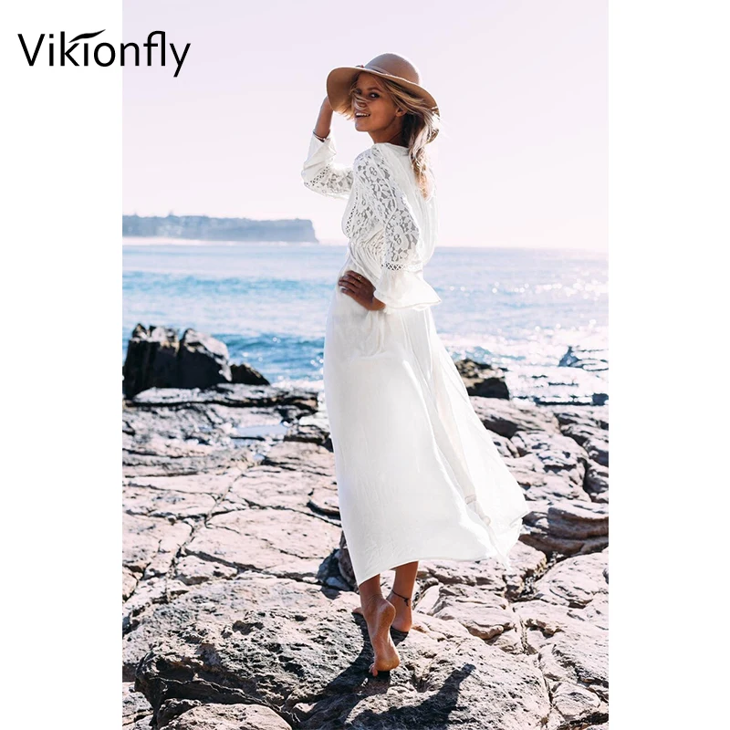 Длинная кружевная Пляжная накидка Vikionfly бикини летний купальник 2020 пляжная