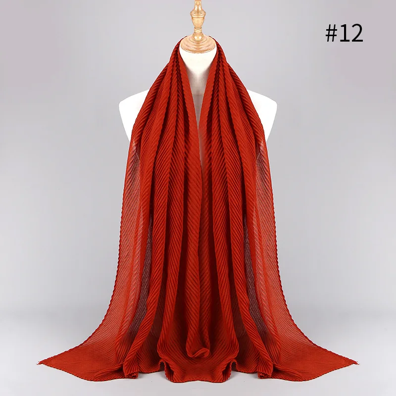 12 caramel Women Pleated Cotton Hijabs Scarf Plain Wrinkle Crinkle Crimp Shawl Wraps Stole Muffler Muslim Hijab Headscarf 22Color 180x80cm - Цвет: 12 caramel