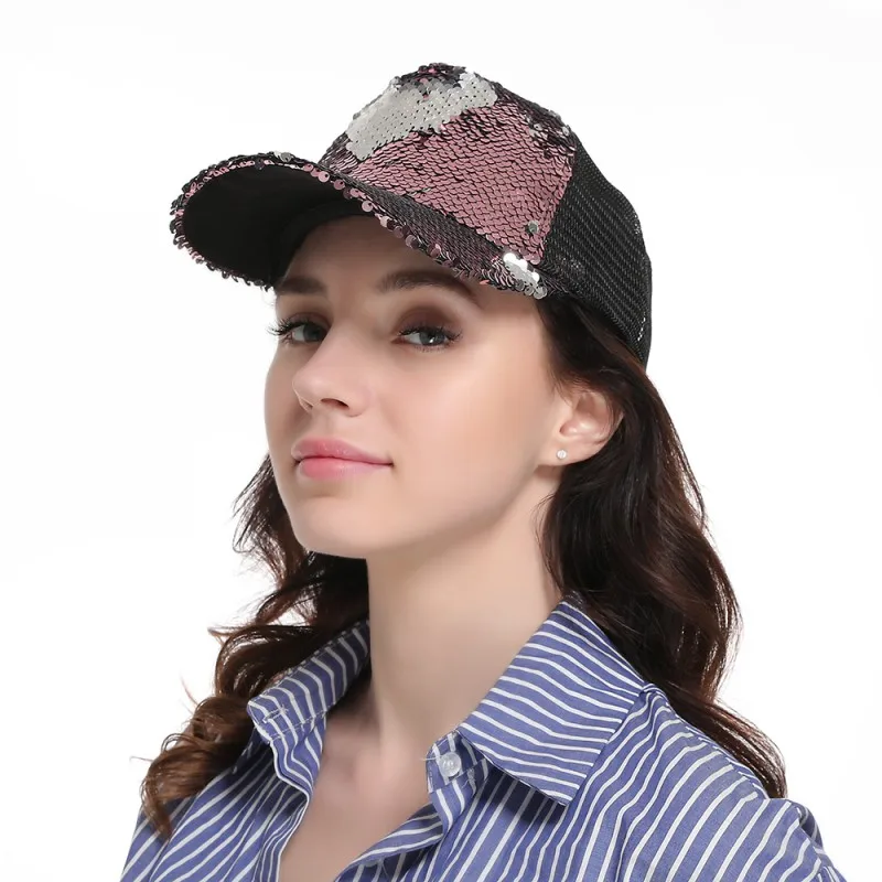 Женская как унисекс модная женская для улицы двойной цвет бейсболка с пайетками