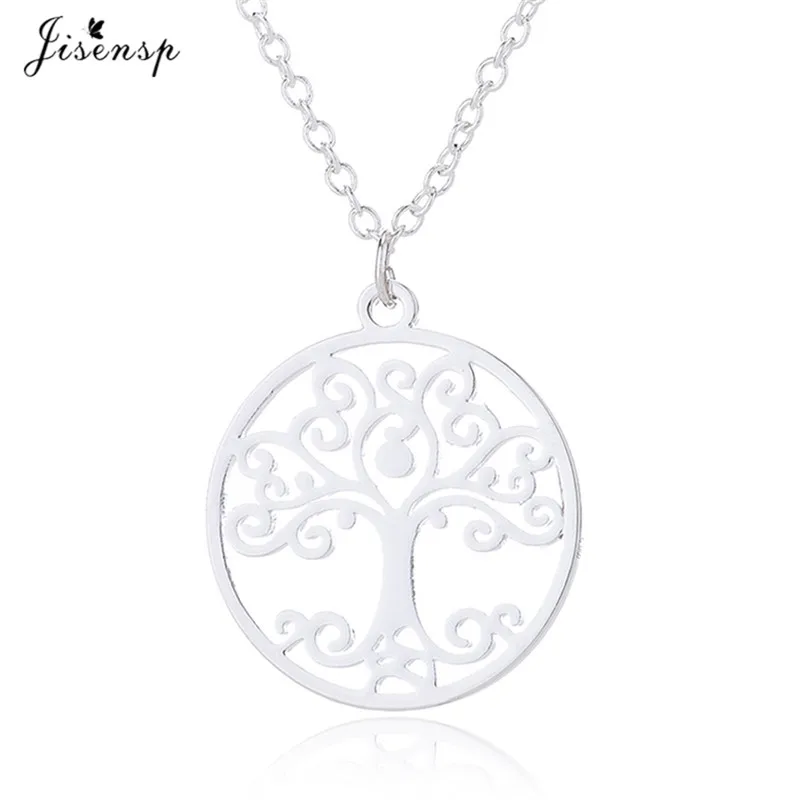 necklace silver Jisensp ожерелье из нержавеющей стали с филогенным деревом женское Дерево жизни подвеска в научном стиле ожерелье s креативное дерево - Окраска металла: necklace silver