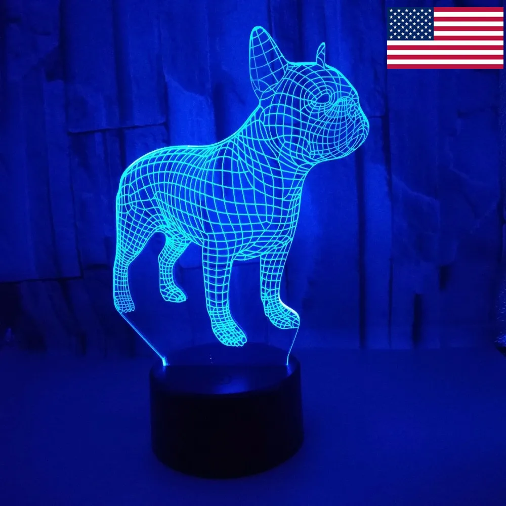 Frence бульдог 3D настольная лампа светодиодсветодиодный Цветная собака ночник для