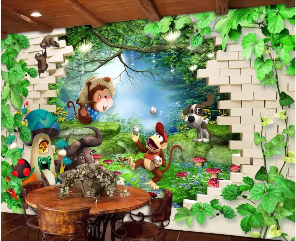 Фотообои на заказ 3d для комнаты Мультяшные обои детской кирпичная стена фон с