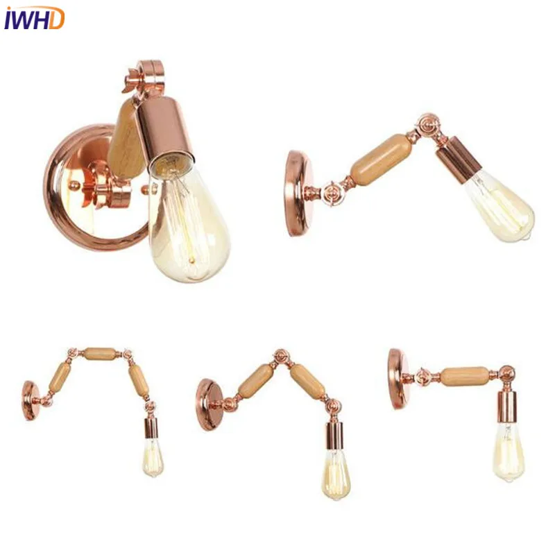 

IWHD Loft Nordic LED Wall Light Wooden Wandlamp Vintage Rocker Arm Wall Light Fixtures Home Lighting Applique Murale Luminaire