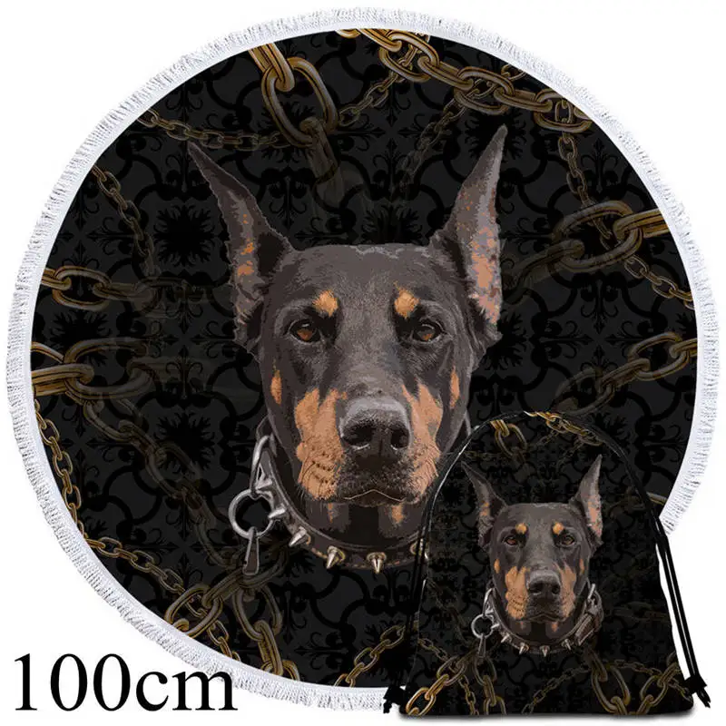 001 Towel 100cm-Bag BeddingOutlet Doberman большое круглое пляжное полотенце 3D принт микрофибра банное полотенце сумка одеяло животное собака коврик для пикника drap de plage - Цвет: 001 Towel 100cm-Bag