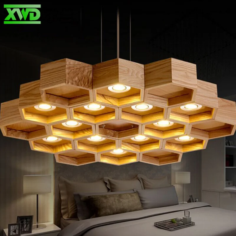 Современный деревянный подвесной светильник в виде сот