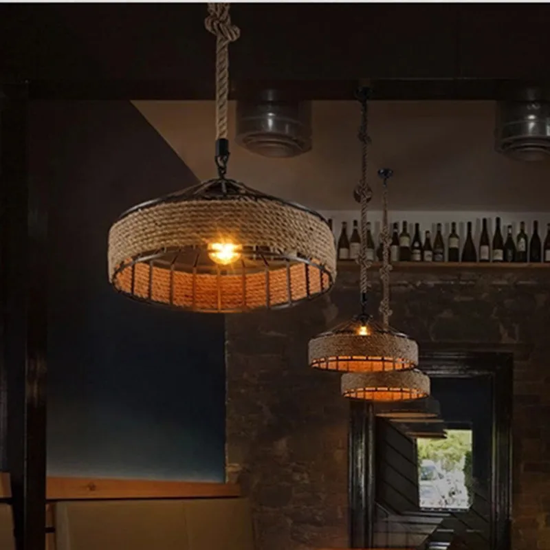 

Retro Loft Hemp Rope Restaurant Pendant Lamp American Countryside Art Rope Birdcage coffee shop Light Fixtures Free Shipping