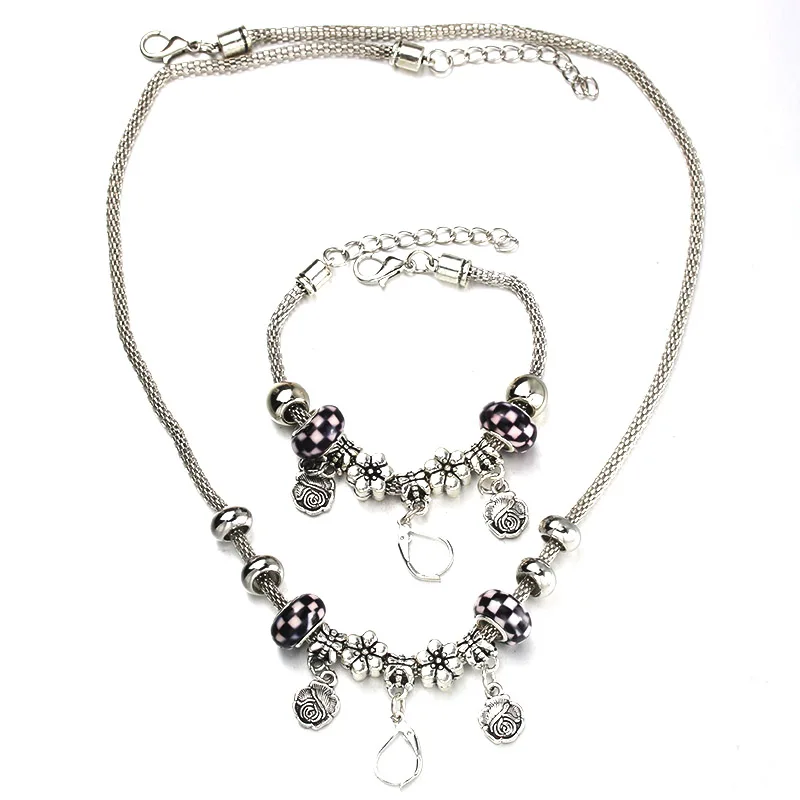 Женский комплект из колье и браслета с застежкой-карабином | Украшения