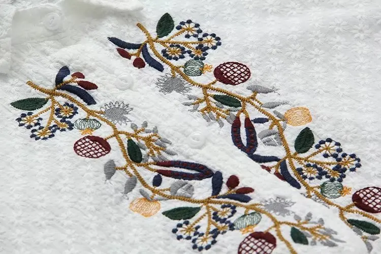 Женская винтажная Длинная блузка с цветочной вышивкой свободная однобортная