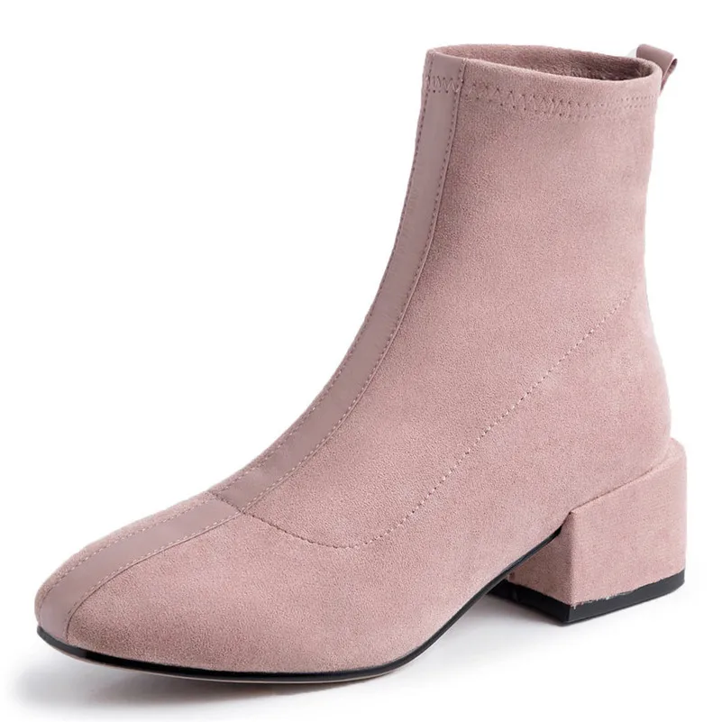 FEDONAS Top Quality Flock Women Ankle Boots Square Toe Square Heels Slip on Elegant Chelsea Boots Autumn Winter Basic Shoes