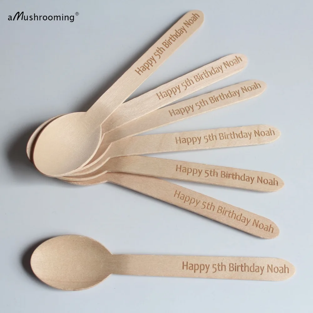 25x персонализированные ложки деревянные столовые приборы Happy 5th день рождения