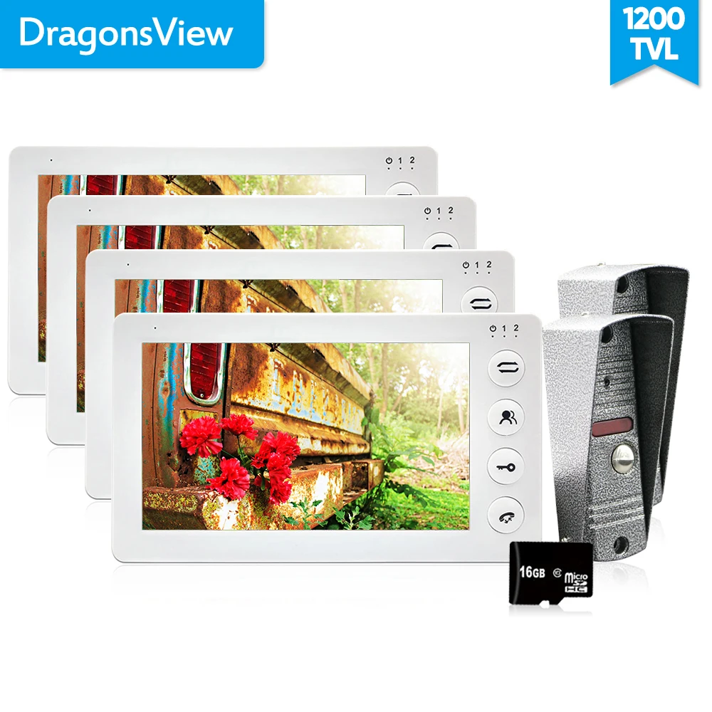 Видеодомофон Dragonsview 7 дюймов 4 монитора и 2 Дверных звонка|Видеодомофон| |