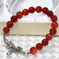 original women strand bracelet natural stone red veins onyx agat carnelian 8mm round beads buddha pendant jewelry 7 5inch b2078
