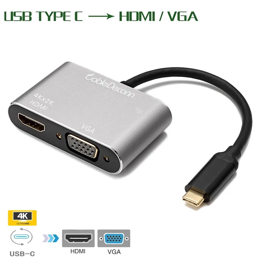 USB Type C к HDMI VGA адаптер 1080P видео кабель конвертер Поддержка одновременно для
